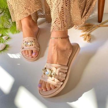 Imagem de Sandalia Feminina Veneza Strass Brilho Rasteirinha Antiderrapante Chin