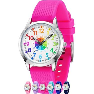 Imagem de SIMSAM Relógio infantil, relógios infantis para crianças de 8 a 12 anos, relógio analógico para crianças, relógio infantil, relógio para meninas, relógios infantis para meninas de 8 a 10 anos, 3 a 5, 4, 7, 5, 7, 6, 12, 8-12, 11 a 15, relógio infantil à prova d'água, Rosa choque, Crianças