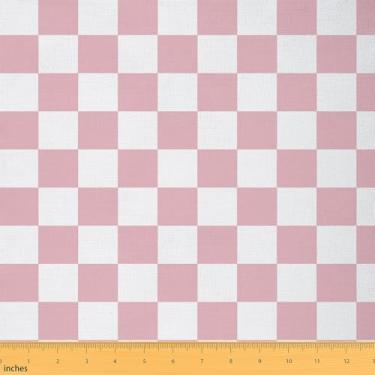 Imagem de Tecido quadriculado adolescente mulheres homens rosa xadrez tecido estofado para cadeiras sofá sofá meninos meninas bonito retrô quadriculado geométrico vintage para projetos de casa DIY, poliéster