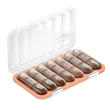 Imagem de Organizador semanal de comprimidos, caixa de comprimidos de 7 dias, estojo removível à prova de umidade, recipiente portátil de viagem para vitaminas e suplementos de óleo de peixe, marrom, 21