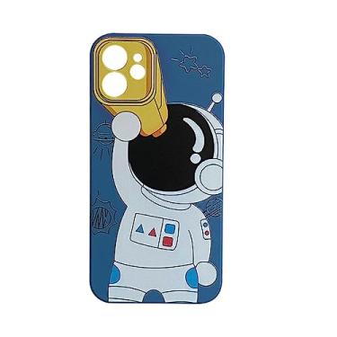 Imagem de Astronauta com telescópio Capa lisa de silicone líquido para iPhone 13 12 11 Pro Max Capa lavável leve, azul, PARA IPhone 11