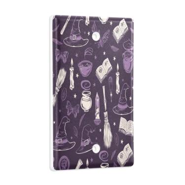 Imagem de Blueangle Placa de parede decoradora de capa em branco, tamanho padrão 1 gangue Halloween Witch Switch Cover para quarto de escritório em casa, 4,53 x 2,76 polegadas (978)