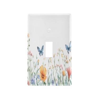 Imagem de Blueangle Capa para placa de parede para interruptor de luz - flores silvestres e borboletas capa decorativa para tomada de parede, tamanho 1 gangue 4,53 x 2,76 polegadas (415)