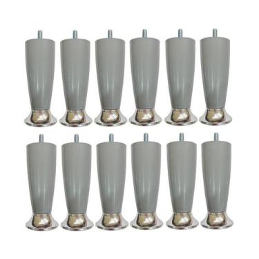 Imagem de Kit Pé Cama Box Queen Bipart Baú Rubi Cinza Cromado 12cm - Zoe & Chari