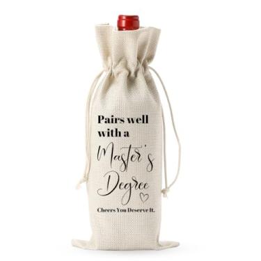 Imagem de Presentes de formatura de mestrado, presentes de formatura de mestrado, bolsa de vinho, presente de formatura para amigos, pares bem com um mestrado reutilizável de serapilheira bolsa de cobertura de