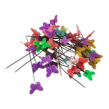 Imagem de Alfinetes Para Costura Coloridos Cabeça Borboleta Patchwork - Artmak
