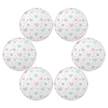 Imagem de Wassud Jogo americano conjunto de 6 tapetes redondos de corações listrados lavanda para cozinha e jantar tapetes laváveis resistentes ao calor para decoração de mesa 39 cm