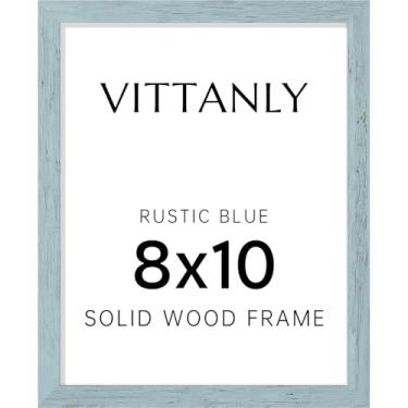 Imagem de Vittanly Porta-retrato 20 x 25 cm, moldura de madeira maciça com acrílico, inclui tapete de 12 x 18 cm, pendurar na parede ou mesa para decoração de casa, azul rústico, 1 pacote