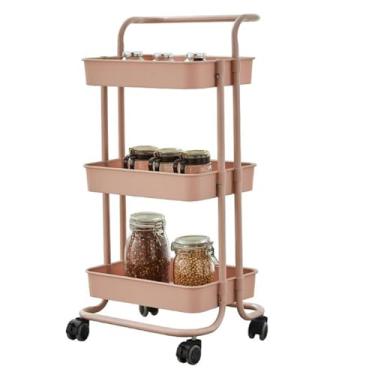 Imagem de Carrinho de cozinha de frutas e vegetais, suporte de armazenamento de lanches, prateleira multifuncional para bebidas, doces, brinquedos pequenos, prateleira de supermercados (cor: Rosa)