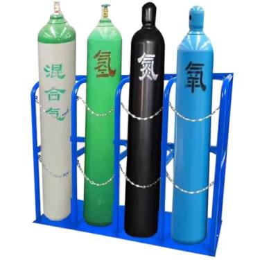Imagem de Rack de cilindro de oxigênio de 100 cm de altura e suporte de tanque de propano, suporte de cilindro de gás de montagem no chão para hospital e laboratório, inclui corrente protetora e parafusos de