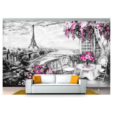 Imagem de Papel De Parede Pintura Torre Eiffel Flores  Cda34