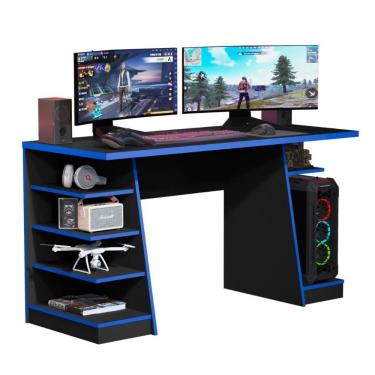 Imagem de Escrivaninha Gamer Xp Retangular com Nichos Mdf Mdp 136cm Azul para Quarto Ou Escritóri...