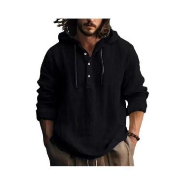 Imagem de Camisa Casual Masculina De Algodão E Linho, Blusa Solta De Manga Longa