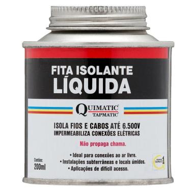 Imagem de Fita Isolante Líquida BD1 Isola Até 6500 Volts com Pincel Incluso Preto Quimatic Tapmatic 200ML