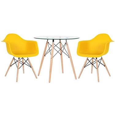 Imagem de Loft7, Mesa redonda Eames com tampo de vidro 80 cm + 2 cadeiras Eiffel DAW Amarelo