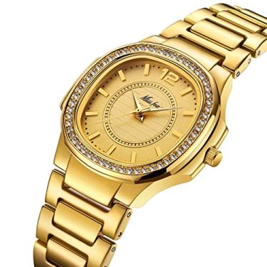 Imagem de Relógios de pulso femininos simples, casual, pulseira de aço inoxidável, 30 m, à prova d'água e de arranhões, elegante relógio de quartzo feminino, dourado