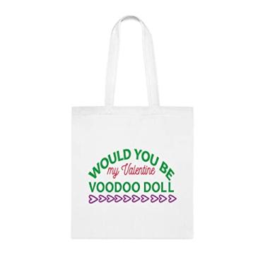 Imagem de Sacola de boneca Voodoo Would You Be My Valentine, presente divertido, bolsa de ombro, bolsas reutilizáveis, ideia de presente de cesta de Natal de aniversário, Branco