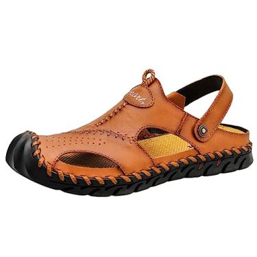 Imagem de Letuwj Sandálias de couro genuíno sandálias masculinas de tamanho grande praia Castanho claro 41.5