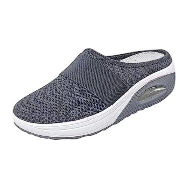 Imagem de Air Cushion Slip On Sapatos ortopédicos de caminhada com suporte de arco tricotado casual conforto sandálias de caminhada ao ar livre para, Cinza escuro, 5