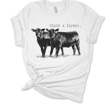 Imagem de Camiseta feminina de manga curta Thank A Farmer Cows, Branco, M