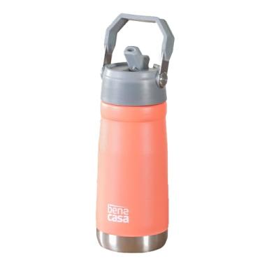 Imagem de Garrafa Térmica De Água Termica Com Canudo Garrafinha Inox Café Pequena Com Alça A Vácuo Gelada Aço Masculina Parede Dupla Adulto Para Bike Chá Inoxidável De Academia Dupla Camada Com Tampa (Laranja)