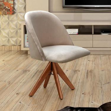 Imagem de Poltrona Decorativa Gaia Giratória Madeira para Sala, Quarto, Recepção Cinza Capuccino