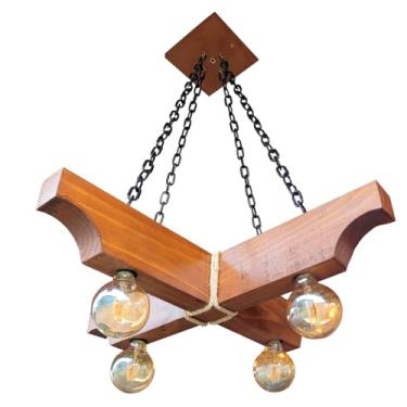 Imagem de Luminária Rústica Casa Campo Chalé Caibro 4 Bocais E27 Bivolt Madeira Iluminação Pendente Estilo Campestre Decoração Sofisticada Ambientes Aconchegantes Sala Jantar Cozinha Varanda Chácara Elegante
