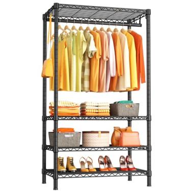 Imagem de Ulif Armários portáteis H4, rack de roupas de metal de 4 camadas para quarto e vestiário, armazenamento de armário de roupas e sistema de guarda-roupa organizador, 89,9 cm L x 35,5 cm P x 194 cm A,