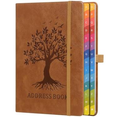 Imagem de Livro de endereços com abas alfabéticas coloridas (21,3 cm x 14,7 cm) - telefone capa dura e organizador de contato, com espaço para senhas importantes do site e licenças de software - marrom