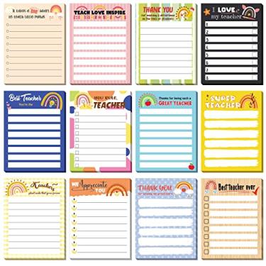 Imagem de Conjuntos de blocos de notas para professores, blocos de notas forrados, lista de professores, blocos de notas para apreciação de professores, notas adesivas coloridas, papel fofo, artigos de papelaria para escola (12 peças, estilo arco-íris)