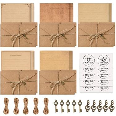 Imagem de OFNMY Vintage Papelão + Envelopes, Conjunto de Cartas de Papelaria para Escrita, Aged Paper Look Vintage
