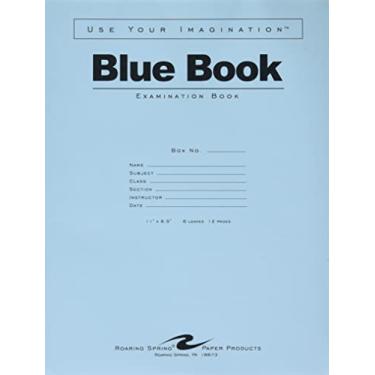 Imagem de Roaring Spring Caderno de exame azul de teste, pacote com 50, pautado largo com margem, 28 x 21,5 cm, 6 folhas/12 páginas, capa azul