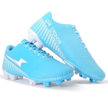 Imagem de Chuteira Campo Cronos Masculino Feminino Adulto Sola Costurada Coonfortável Leve (Azul Celeste, BR, Adulto, Numérico, 36)