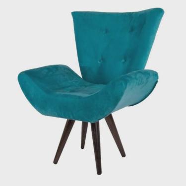 Imagem de Poltrona Decorativa Emília Pés Tabaco Suede Azul Turquesa - ds Móveis