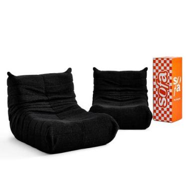 Imagem de Kit 2 Poltrona Puff Retro 1973 em Boucle  Sofá na Caixa, Preto