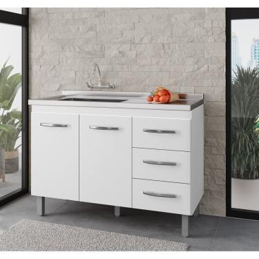 Imagem de Balcão Gabinete Bianca 2 Portas 3 Gavetas Para Pia 120m Sem Tampo/Cuba - Branco Móblis