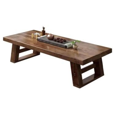Imagem de UINGBPXT Mesa de centro retangular de madeira maciça japonesa, mesa de altar para meditação, tatami, mesa baixa vintage