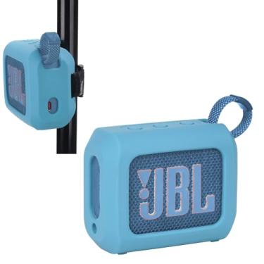 Imagem de MGZNMTY Capa de silicone portátil para alto-falante JBL Go 4 Ultra Bluetooth com alça removível para carrinho de golfe e bicicleta de barco (azul)