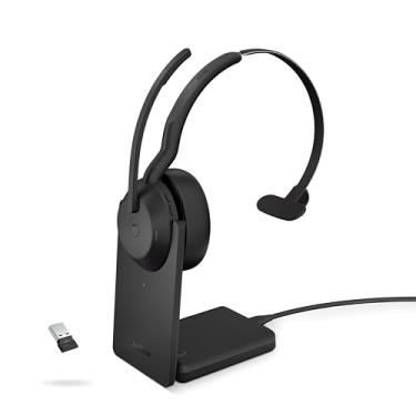 Imagem de Jabra Fone de ouvido estéreo sem fio Evolve2 55 com suporte de carregamento Tecnologia AirComfort, microfones com cancelamento de ruído e cancelamento de ruído ativo - certificado MS Teams, funciona