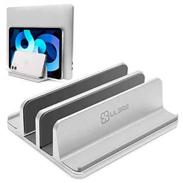 Imagem de ULBRE Suporte vertical para laptop para mesa de metal resistente, 4 compartimentos ajustáveis 4 em 1 vertical para MacBook Pro suporte compatível com todas as superfícies Dell Samsung HP Chromebook de