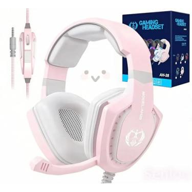 Imagem de SENLOO Fone de ouvido rosa para jogos com microfone para PC, computador, Mac, laptop, fones de ouvido para jogos com fio, com microfone, controle de volume, compatível com controle de telefone PS4