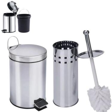 Imagem de Lixeira De Aço Inox 3l Com Escova Sanitária E Suporte