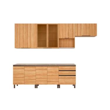 Imagem de Cozinha Completa Bartira Cristal Com 10 Portas, 3 Gavetas Lâmina Mel