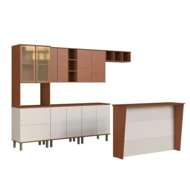 Imagem de Cozinha Completa Modulada Com Bancada Gourmet 100% Mdf Canela/off White