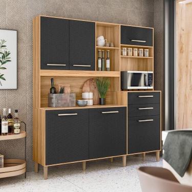 Imagem de Armário De Cozinha 6 Portas E Duas Gavetas Salsa Freijó/preto Esfera