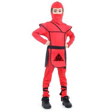 Imagem de Fantasia Ninja Vermelho Infantil Com Capuz Tamanho G
