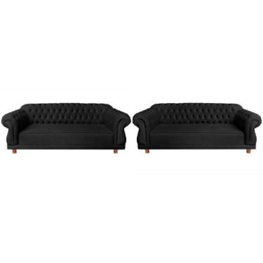 Imagem de 2 Sofás Chesterfield Capitone Elisabeth Suede Preto 1,80cm - novo enca