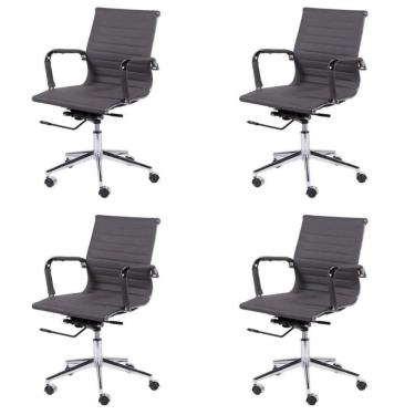Imagem de Conjunto 4 Cadeiras de Escritório Com Rodízios Esteirinha Baixa Corino Or Design Cinza