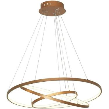 Imagem de Lustre De 3 Anéis Led Círculo Pingente De Luz Lâmpada Suspensa Ajustável Em Acrílico Moderno Sala De Estar Restaurante Lobby Hotel Luz De Teto, Gold+whitelight, 60+80+100cm