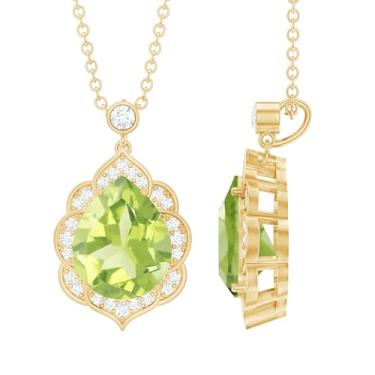 Imagem de Rosec Jewels Colar de peridoto natural com corrente de prata, qualidade AAA, colar de diamante peridoto certificado - presente para mulheres, Banhado a ouro maciço Peridoto Diamante cultivado em